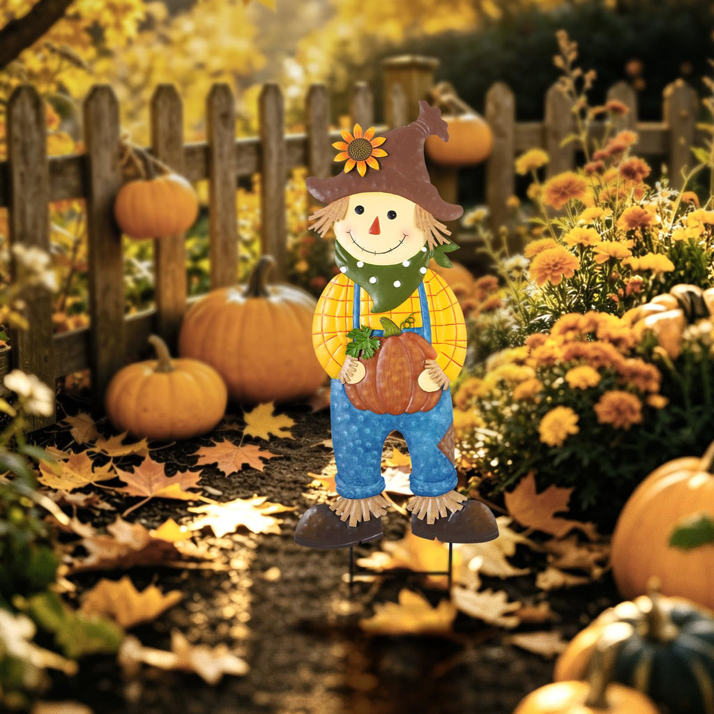 Outdoor Fall Scarecrow Metal Stakes Decorations Yard Sign, Large