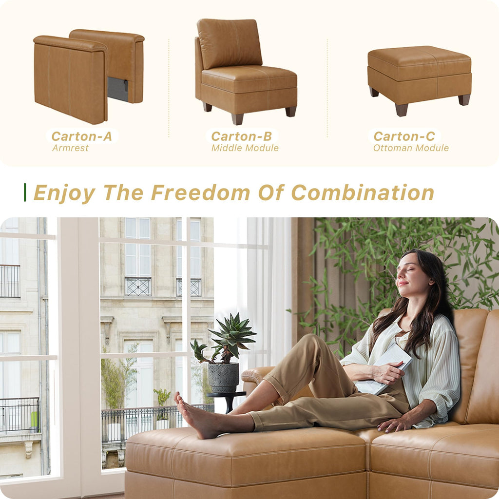 Faux Leather Sectional Sofa, 3 Seater Sofa Couch, Brown