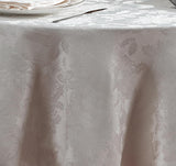 Christmas Carol Holiday Noel Damask Fabric Tablecloth, 60 x 84 Inch Oval, Grey, Holly Leaf Poinsetti