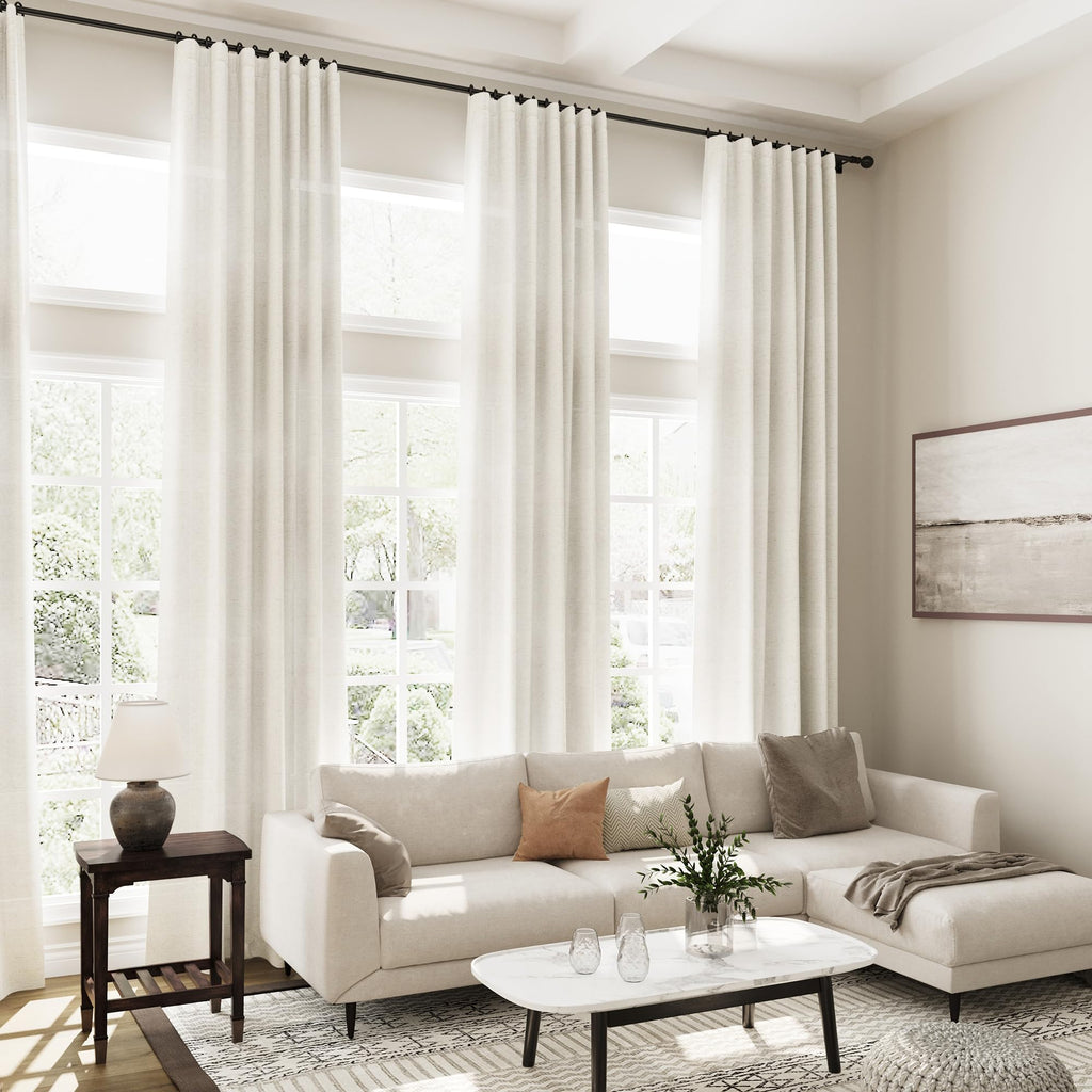 132 inch Curtains Extra Long 2 Panels Set Back Tab Neutral Farmhouse Drapes Light Filtering Semi Sheer Linen Curtain
