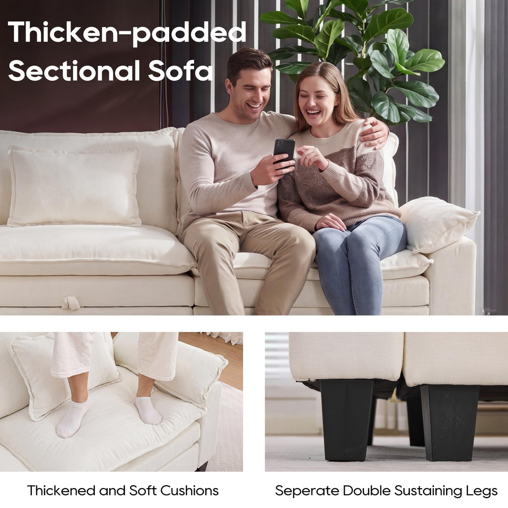 Oversized Modular Sectional Sofa, Ivory:116" V Shaped