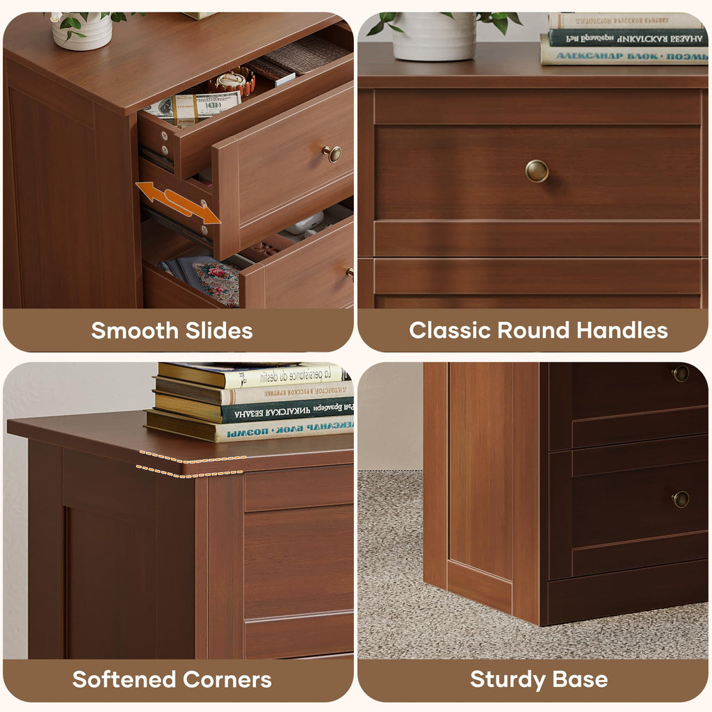 Dresser Set of 2, Walnut Modern 19'' Wide Wood Chest of Drawers with Hidden Drawer, Storage Organizer with Smooth