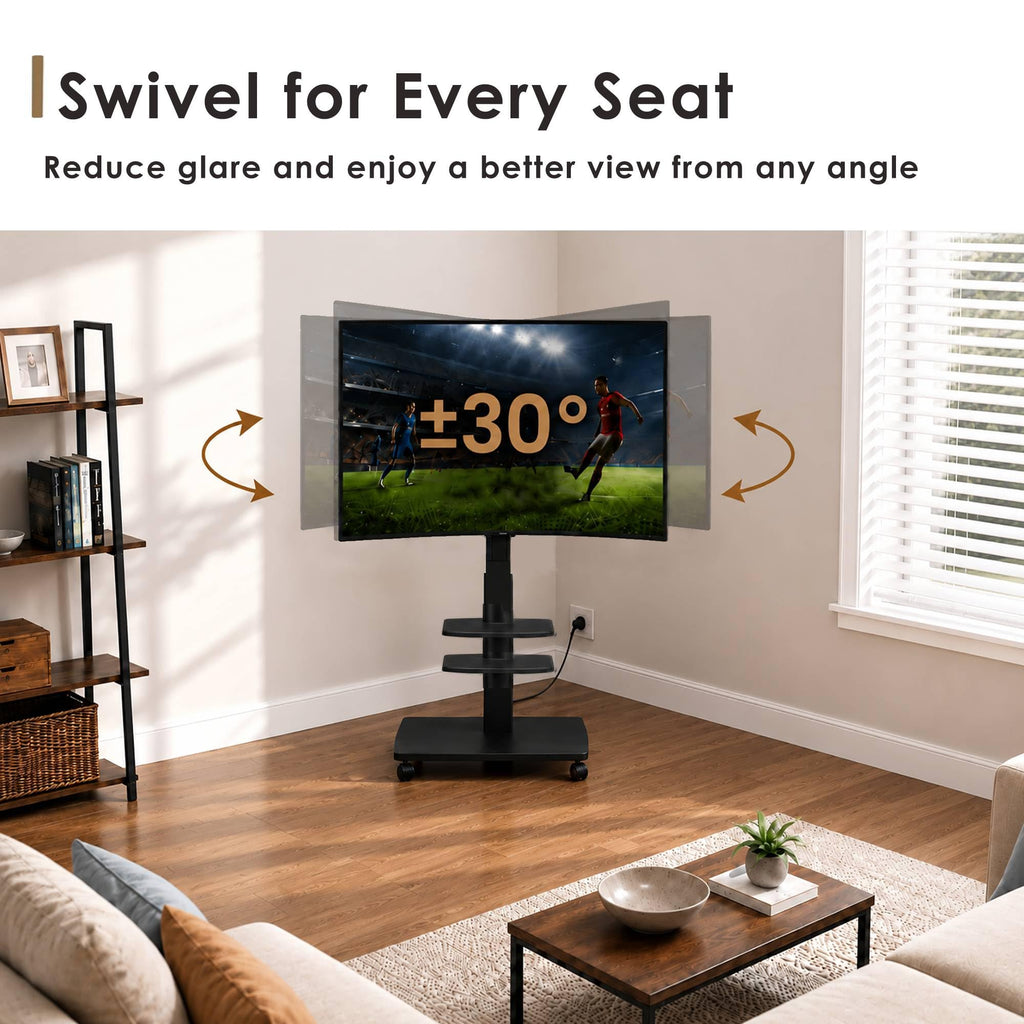 Rolling TV Stand with Power Outlets, for 32-75 InchTVs, Black
