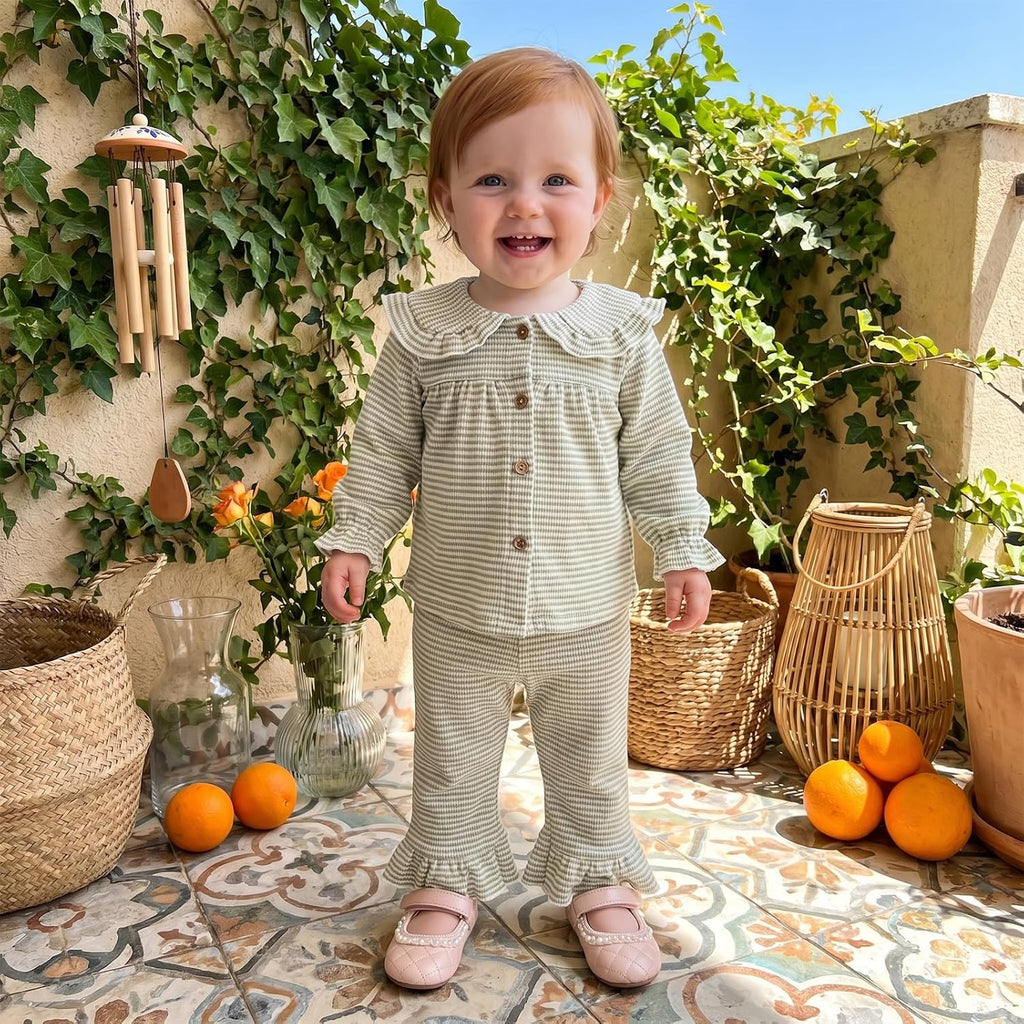 Baby Girl Clothes Waffle Knit Long Sleeve Shirt Top Ruffle Pants Set Spring Fall Winter Toddler Girls Outfits