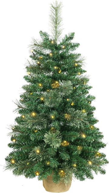3ft Pre-Lit Artificial Mini Christmas Tree, Battery Operated Desk Xmas Tree