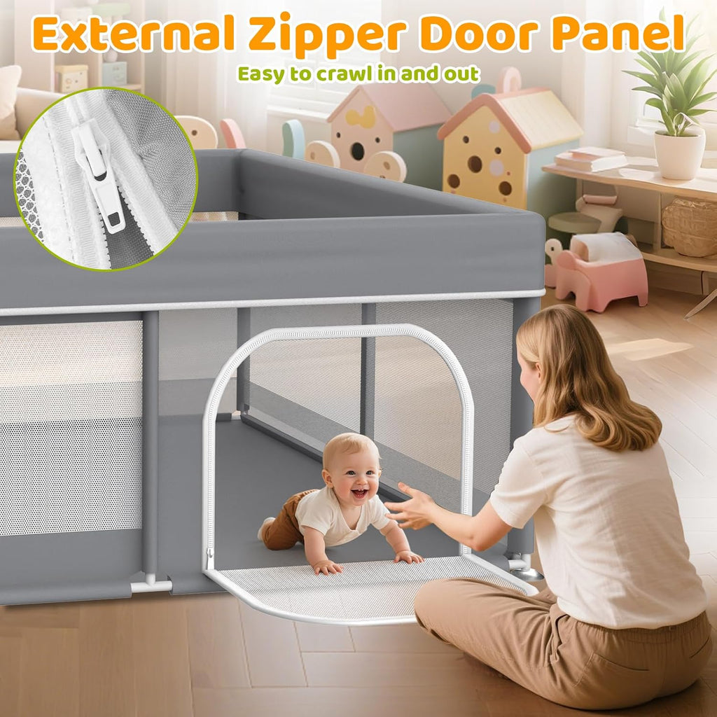 Baby Playpen 50"x50" for Toddlers Play Yard with Pull Up Rings and Gate