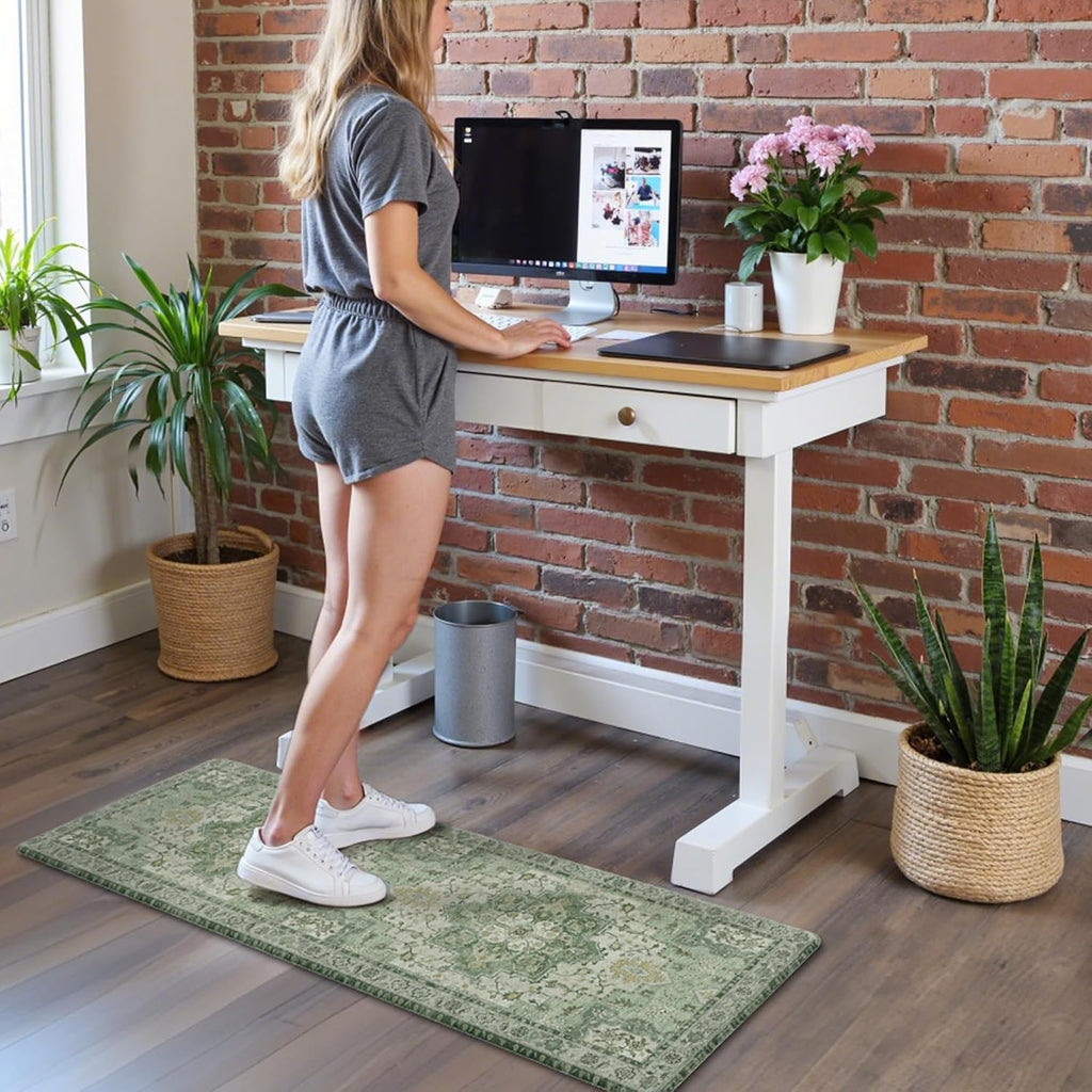 Anti Fatigue Kitchen Mats for Floor 2PCS, Cushioned Standing Mats | 17.3"x47"&17.3"x30", Light Green vintage boho rug