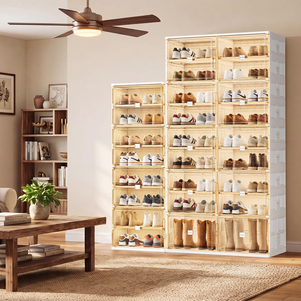 7 Tiers Foldable Boot and Shoe Storage Rack Cabinet for Closet Entryway, Large Collapsible Shoe Organizer with