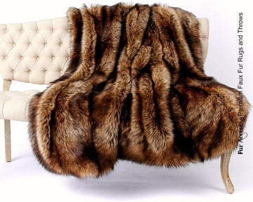 Plush Throw - Luxurious Pieced Fur Blanket - Golden Brown Wolf - Premium Quality Faux Fur - Designer Throw Blanket