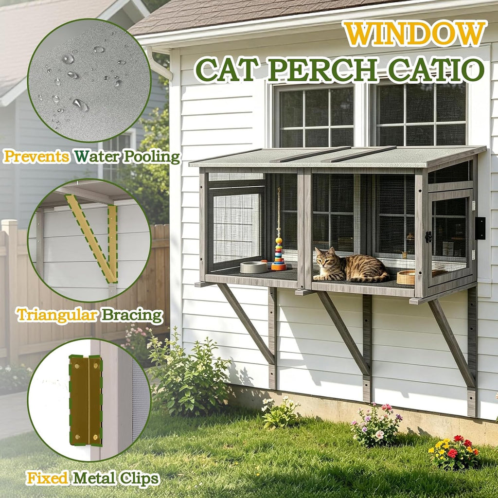 Compact Window Catio for Indoor Cats, Wall Mount Cat Window Box