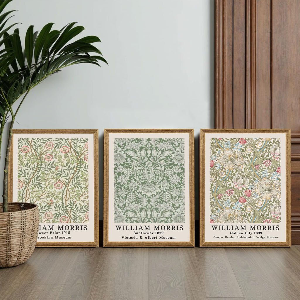 Framed William Morris Flower Pattern Canvas Wall Art 16x24 in x3
