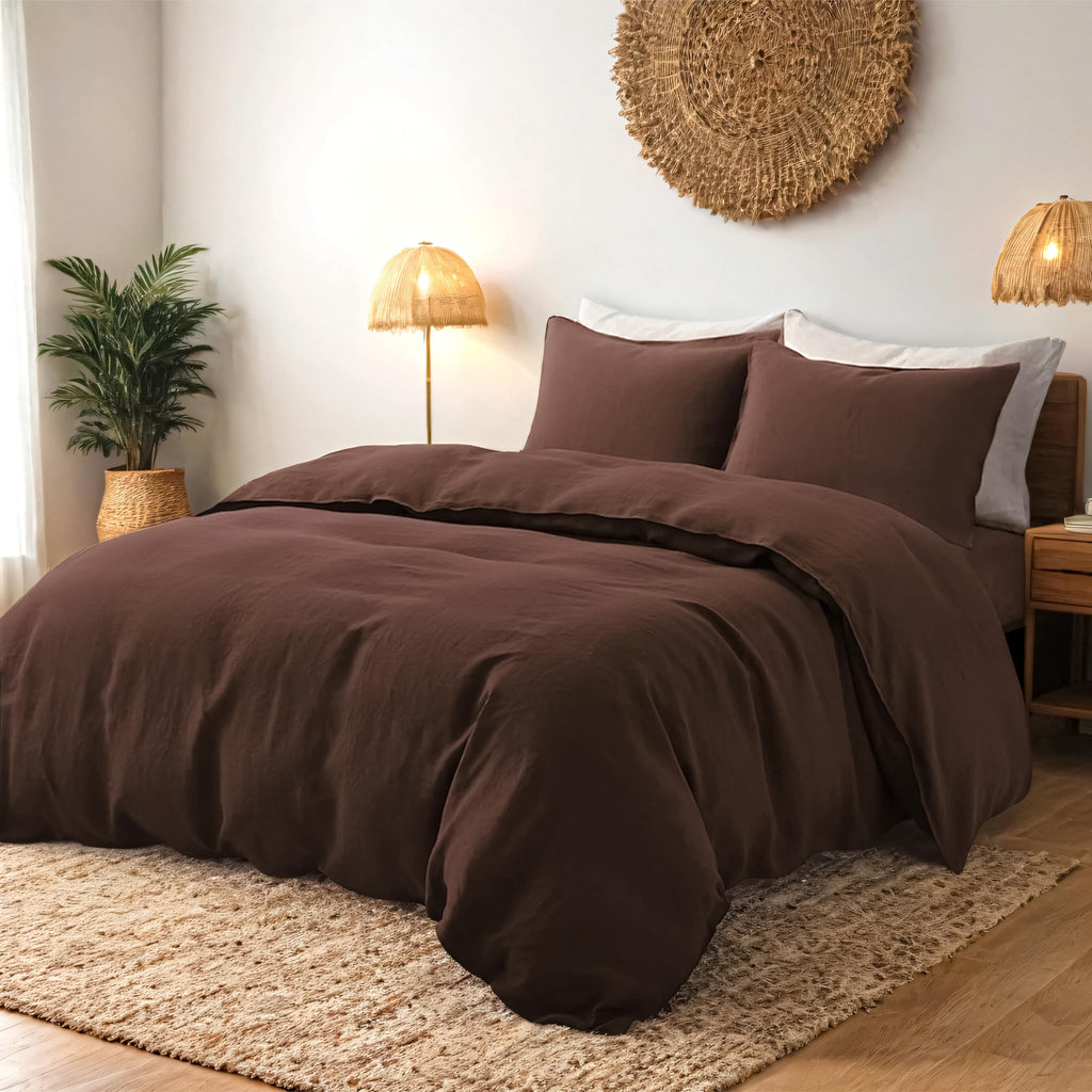 Cocoa Brown Duvet Cover King Size, Pre-Washed Bedding Set