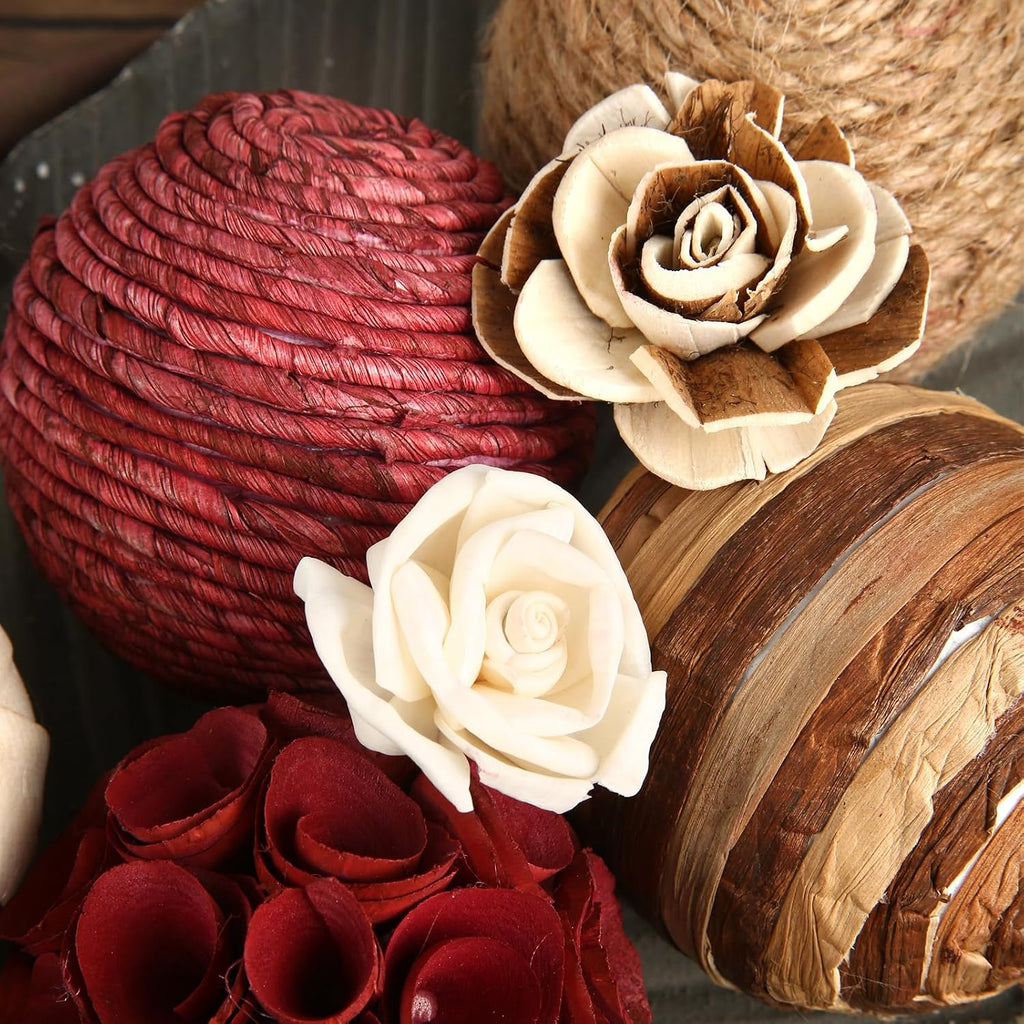Decorative Bowl & Vase Filler Balls Decor PCS Natural Tone Rattan Wicker Balls Centerpieces Decoration - Set of 6