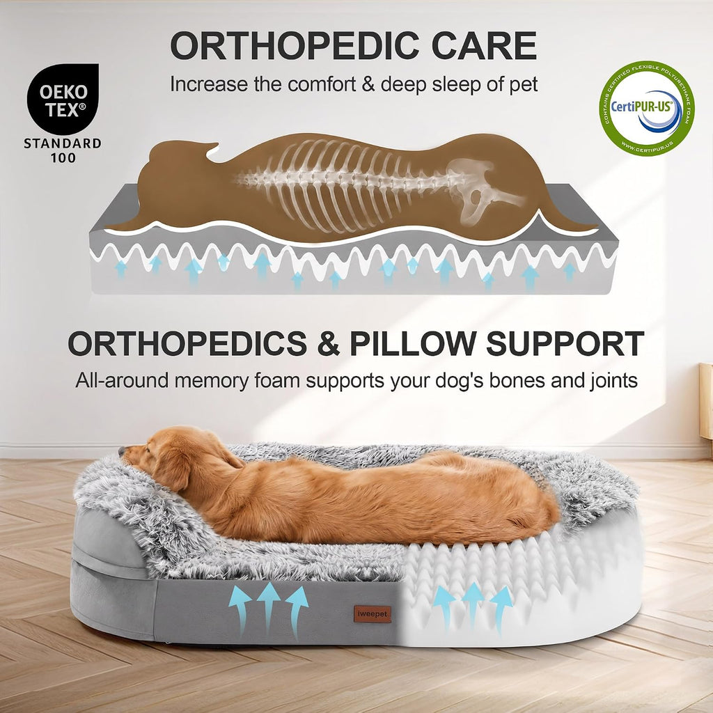 Fluffy Calming Orthopedic Dog Beds for Large & Extra Large Dogs, Supportive Dog Sofa Bed with 3.7 inch 28D