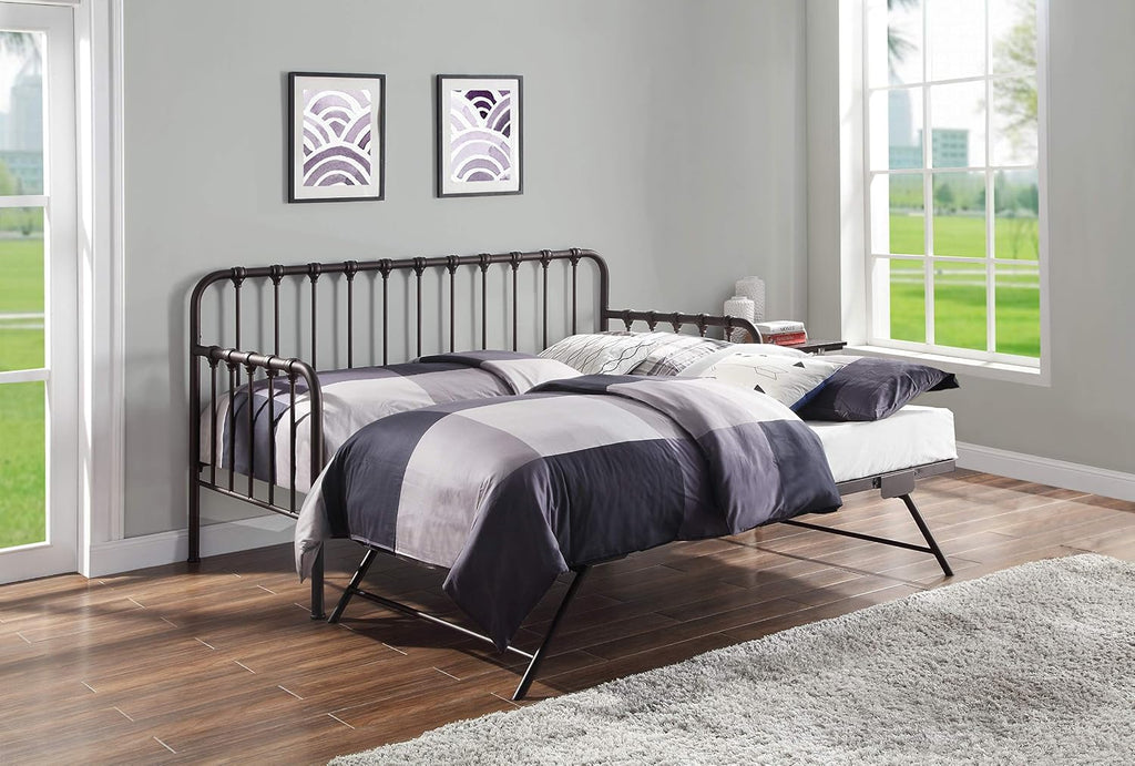 Metal Daybed with Trundle Mattress Foundation with Steel Slat Support, Easy Assembly, Twin Size, Multi-Functional