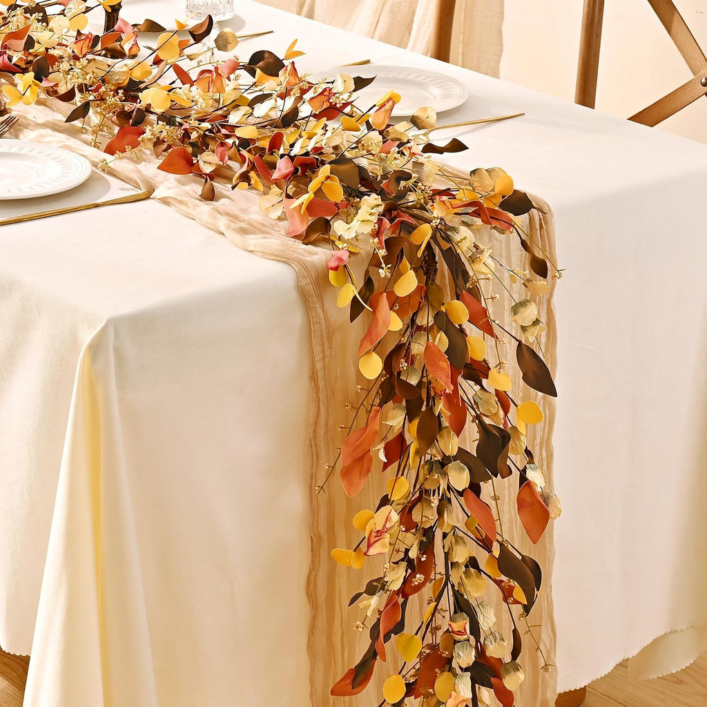 Fall Decor, Fall Garland with Lights, 6FT Autumn Eucalyptus Leaves Lighted Garland Thanksgiving Harvest Festival - Set of 6