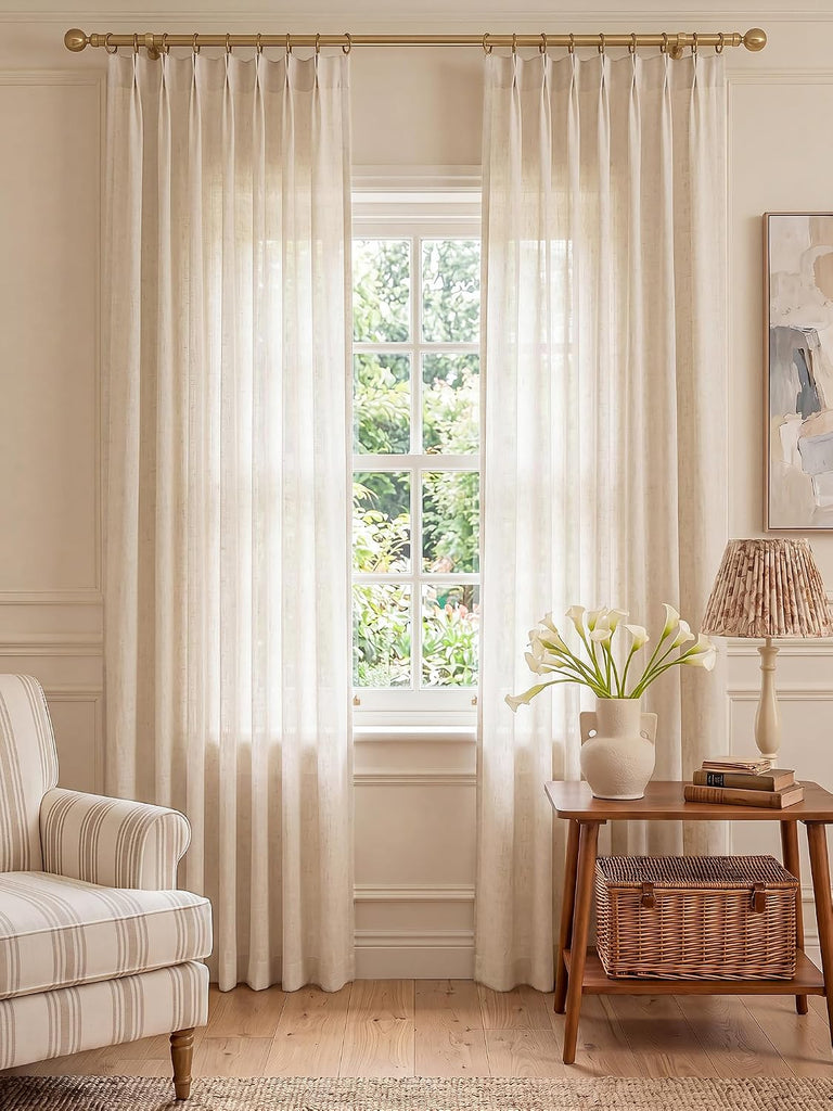 Liz Sheer Pinch Pleated Linen Curtains (Set of 2 Panels) 102 Inches Long - Light Filtering Pleat Curtains, Window Curtains, Luxury