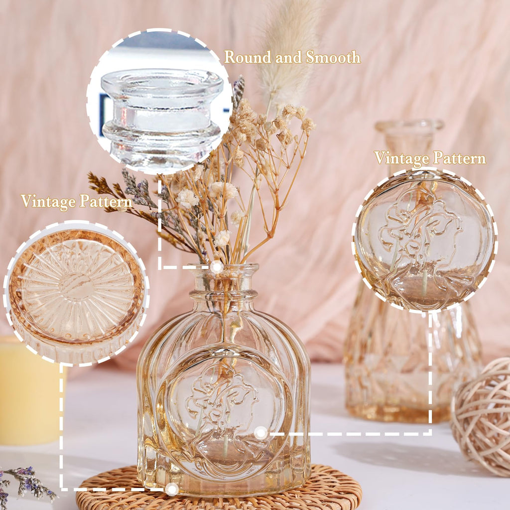 Amber Gold Glass Bud Vases Set of 12, Small Vases for Flowers