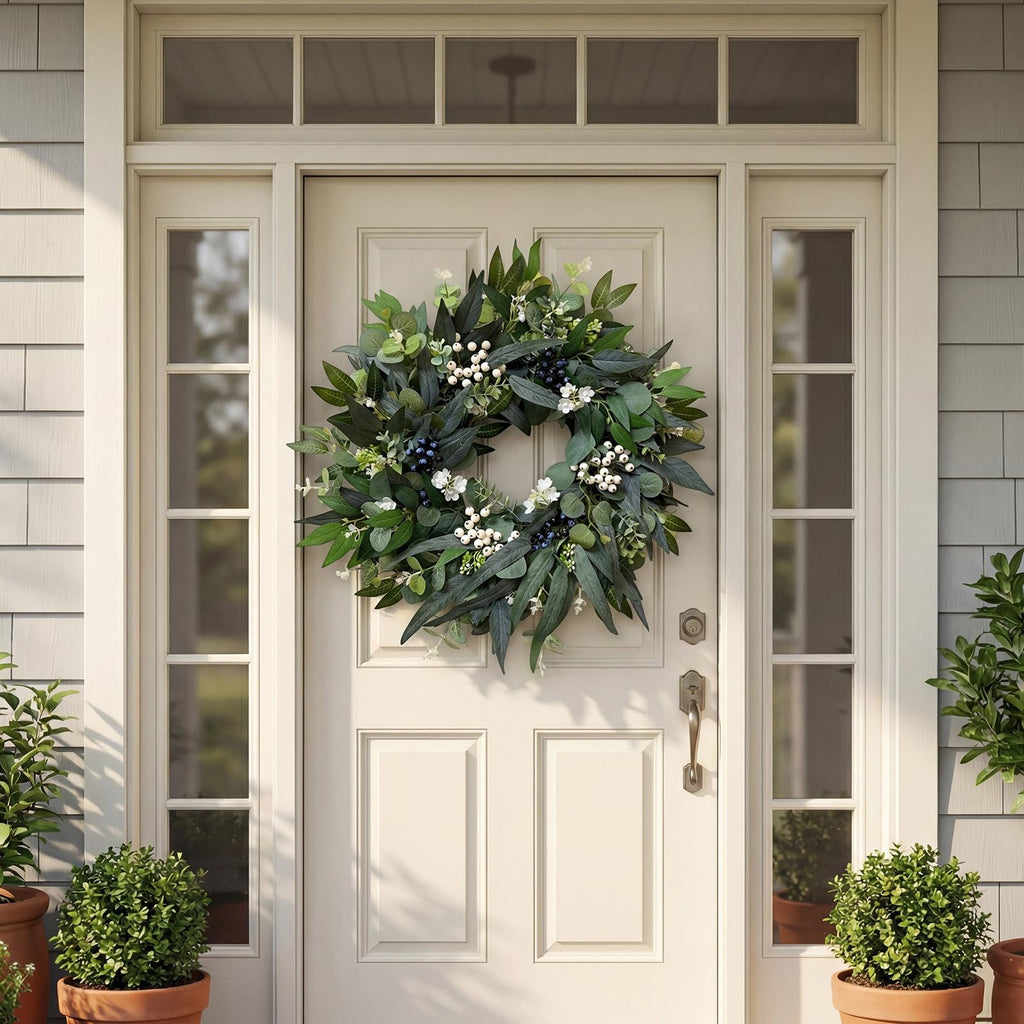 24'' Eucalyptus Wreaths for Front Door, Spring Summer Fall Winter Wreaths, Large Outdoor Greenery Wreaths for