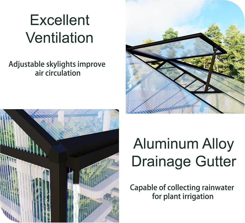 8X10 FT Walk-in Greenhouse, Heavy Duty Large Greenhouses for Outdoors | Aluminium Frame Polycarbonate Garden