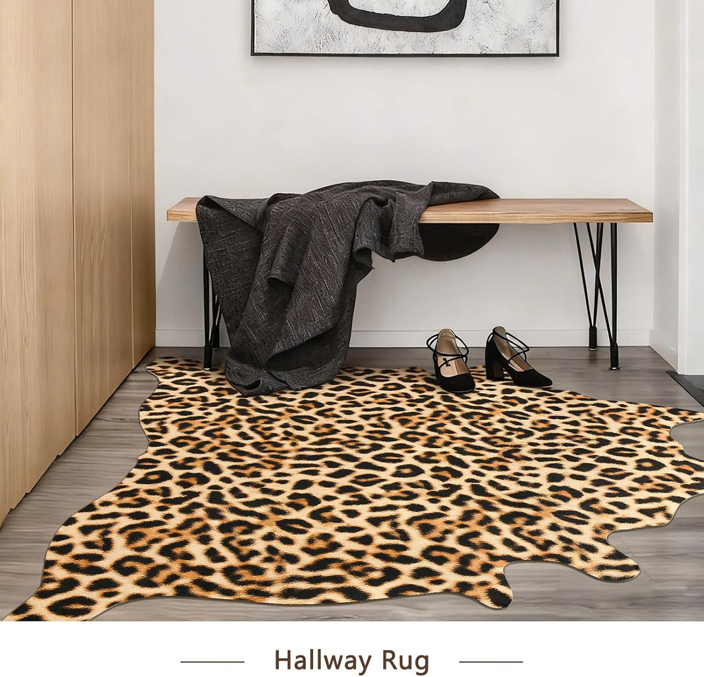 Luxury Faux Leopard Print Rug 5. .2 Ft - Western Cheetah Area Rugs, Farmhouse - Premium Western Faux Fur Carpet
