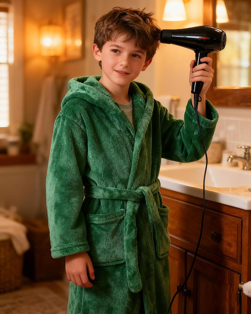 Boys Fleece Robe, Hooded Toddler Soft Fuzzy Bathrobe for Kids