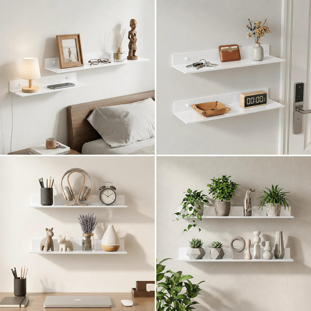 White Wall Shelves, Small Corner Floating Bathroom Shelf, Lack Slim Metal Decor Display Modern Long Shelves for