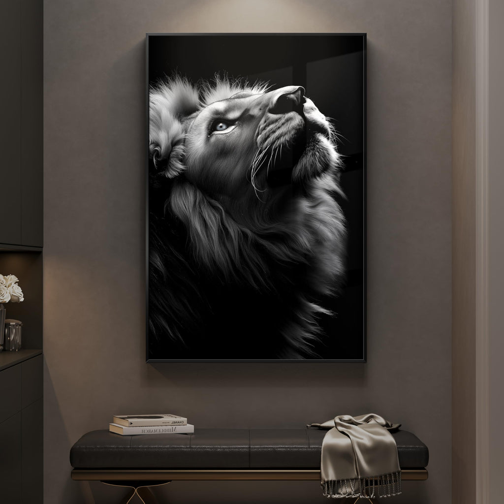 Framed Modern Black and Gray Lion Animal Wall Art, 1 Piece 24x36 In