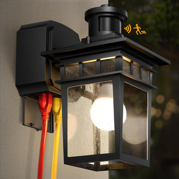 Porch Lights with GFCI Outlet, Motion Sensor Outdoor Wall Light Black