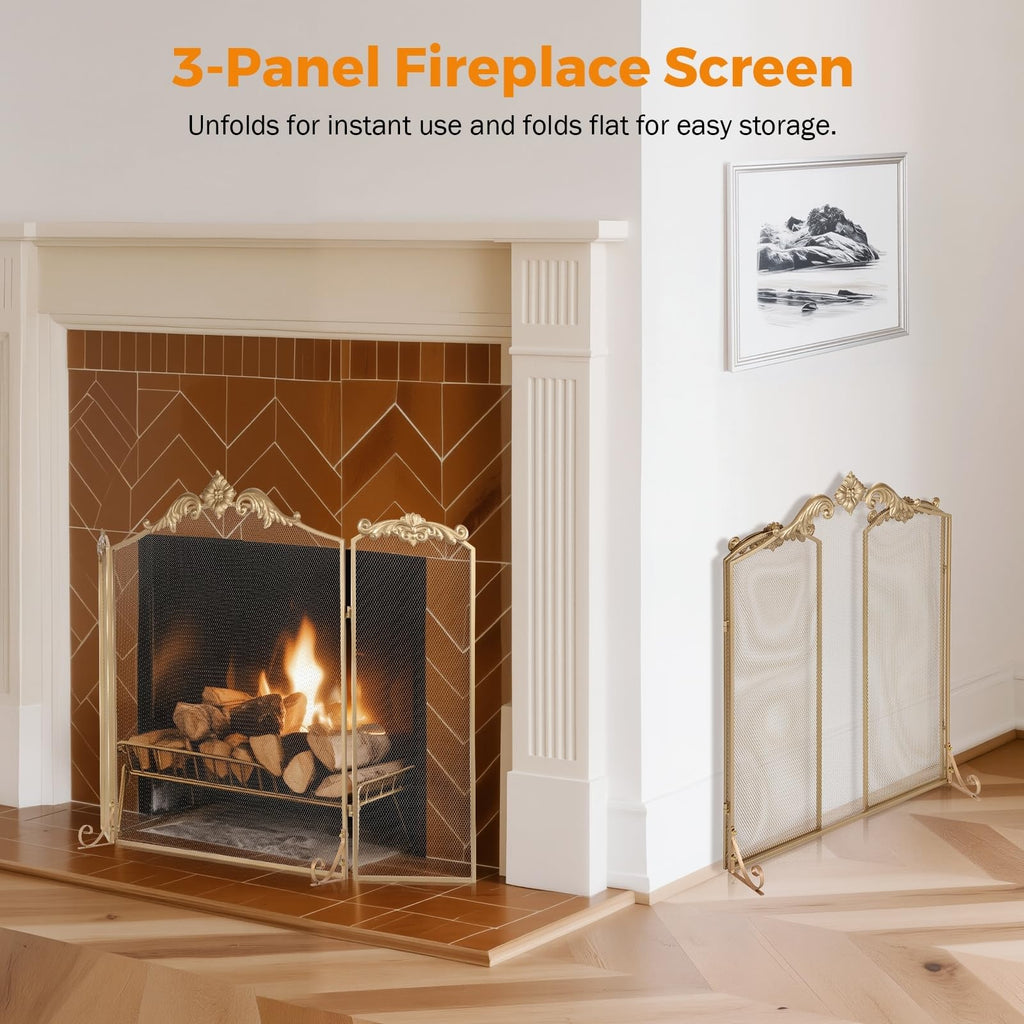 Fireplace Screen, Gold, 50 x 32 in, Baroque Decorations