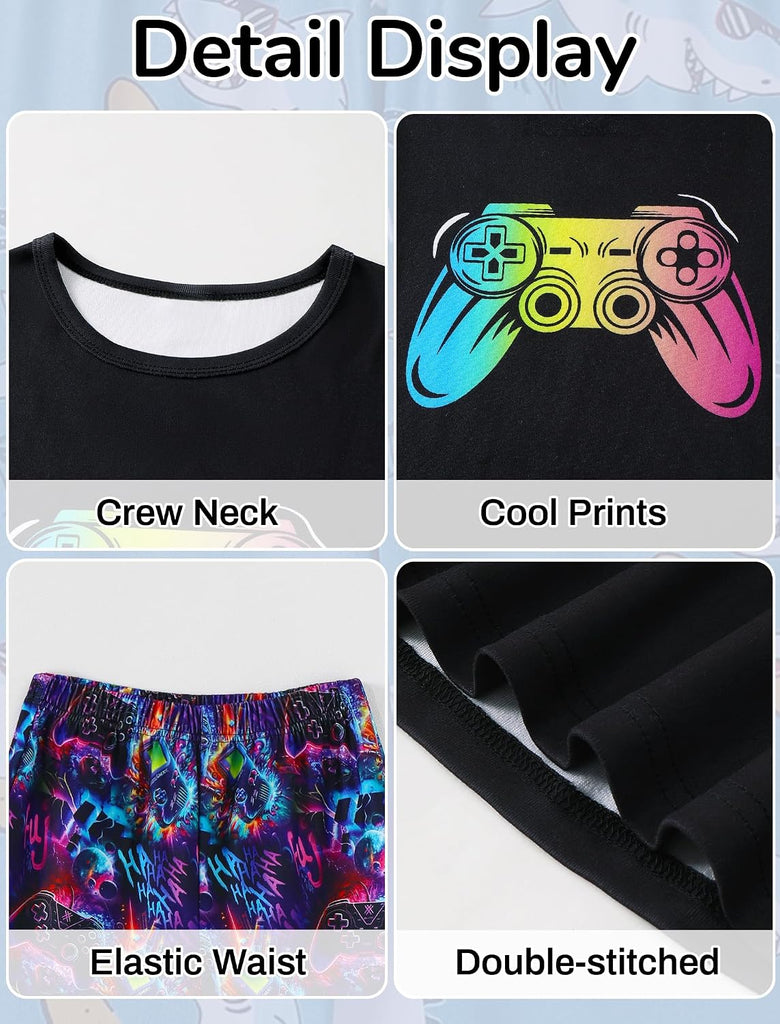 Boys Pajamas 3 Piece Summer Sleepwear Soft Short Sleeves Shorts Set & Long Pants Cool PJs