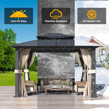 10'x12' Gazebo with Galvanized Steel Roof, Hardtop Double Roof with Anti-Rust Coating