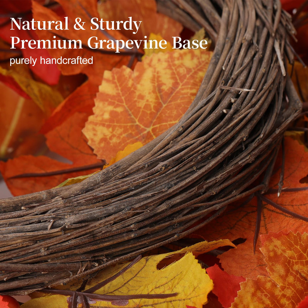 Fall Wreaths for Front Door 24 Inch Fall Wreath with Orange Pumpkins Pinecones Maple Leaves Large Berries Autumn