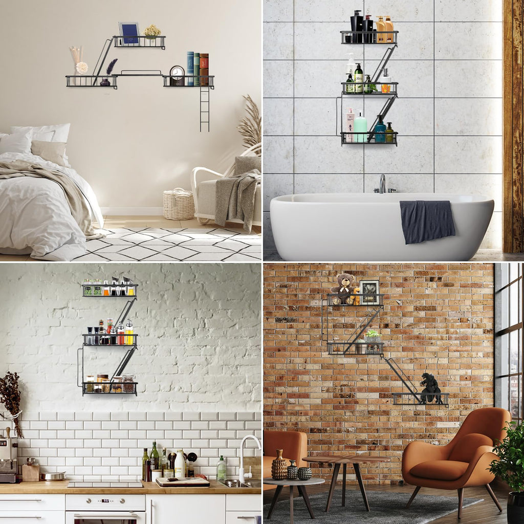 Fire Escape Wall Shelf - New York Decorative Ladder Shelf, Wall Art Floating Shelf Black Metal Shelves Storage and