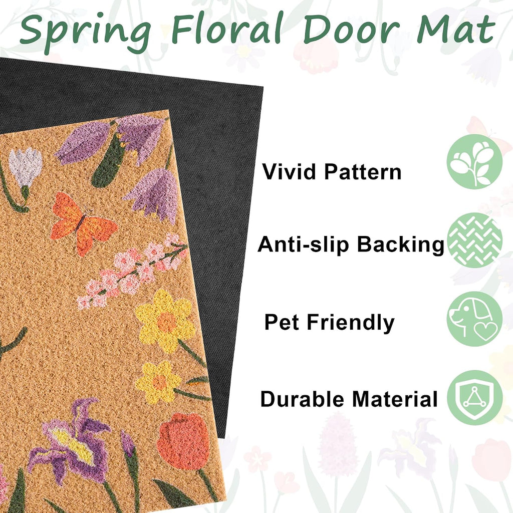 Wildflower Welcome Mat 17 x 29 5 27 6 x 43 3 Green White Striped Rug T