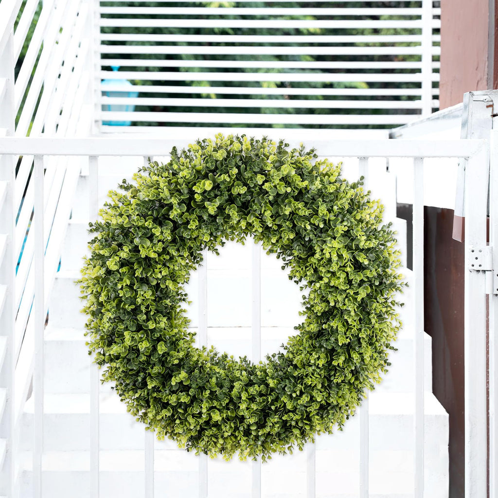 32 Inch Extra Large Boxwoods Green Spring Artificial Wreath for Front Door, Year Round Spring Summer Winter Wreaths