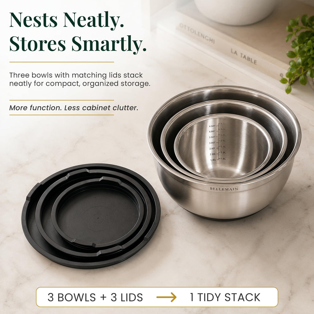 Stainless Steel Mixing Bowls with Airtight Lids Set - Set of 3