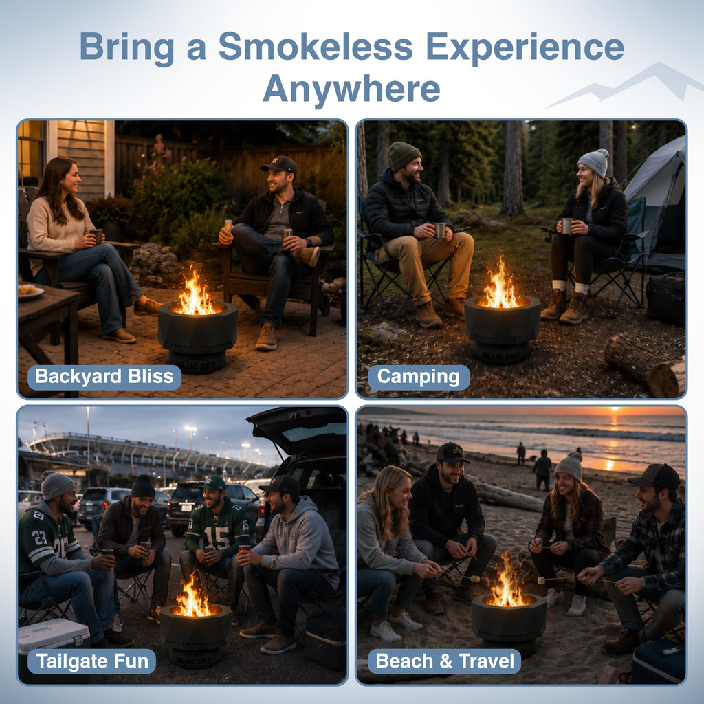Ridge Portable Fire Pit, Portable Smokeless Fire Pit with Carrying Bag, Black