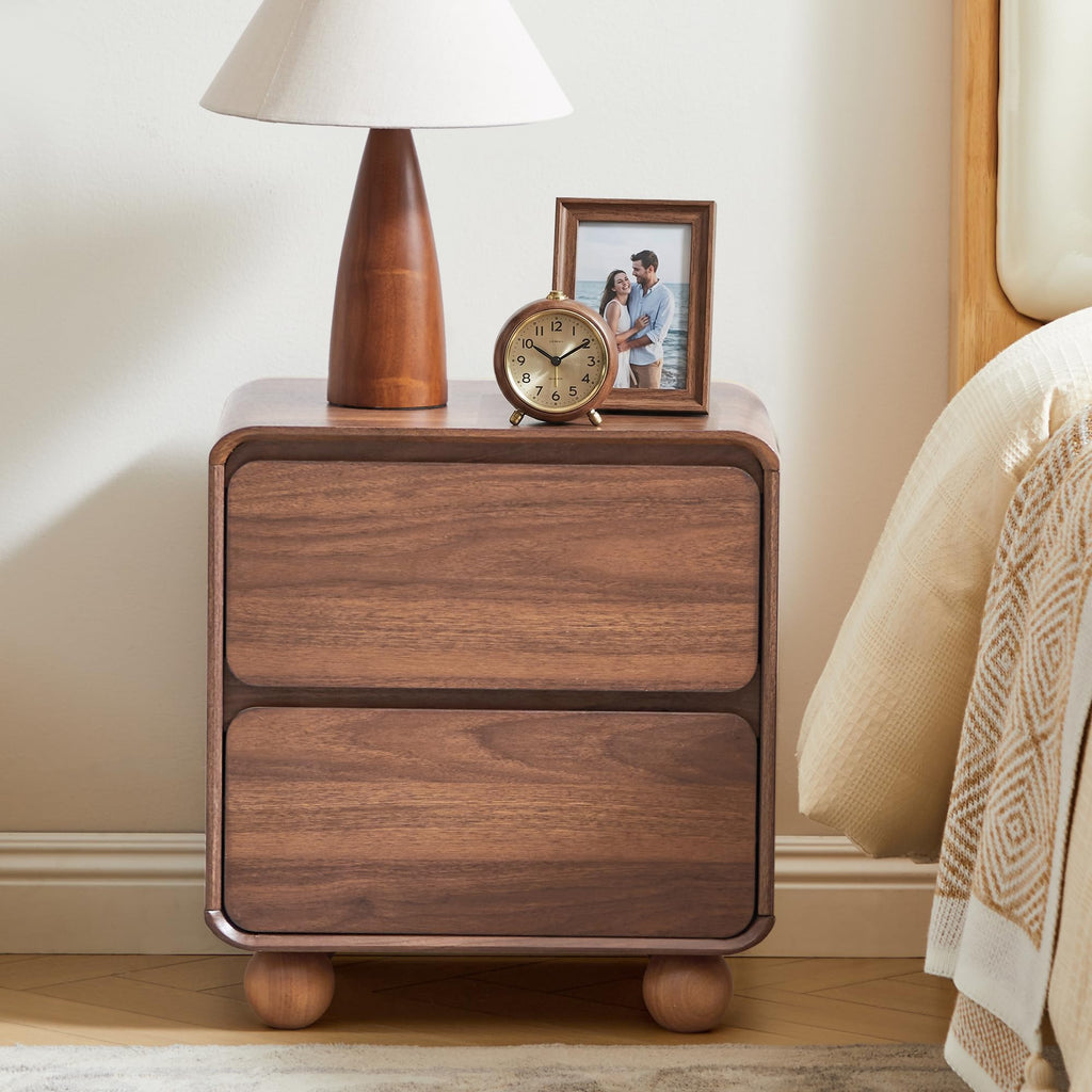 Set of 2 Modern 2 Drawer Dresser, 2 Drawer Nightstand Small Wooden Dresser Chest of Drawers, Handle Free & Curved