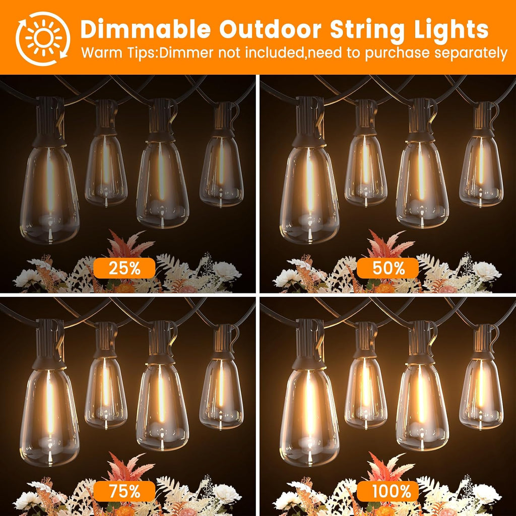 200FT ST38 Outdoor String Lights with 100 1W Plastic Shatterproof Bulbs