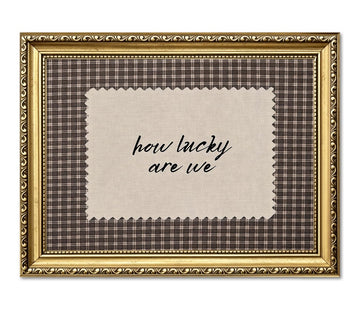 How Lucky Are We Wall Art, Vintage Inspirational Quote Wall Decor Painting Rustic Gingham Sign Canvas Print Picture