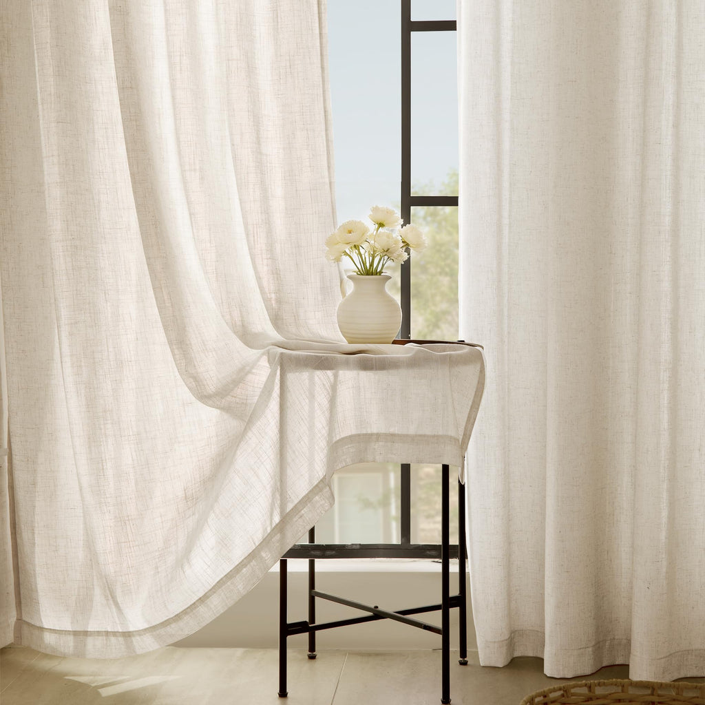 Apricot Linen Curtain 132 inch Length 2 Panels Set Back Tab Light Filtering Living Room Curtain Drapes Home Office