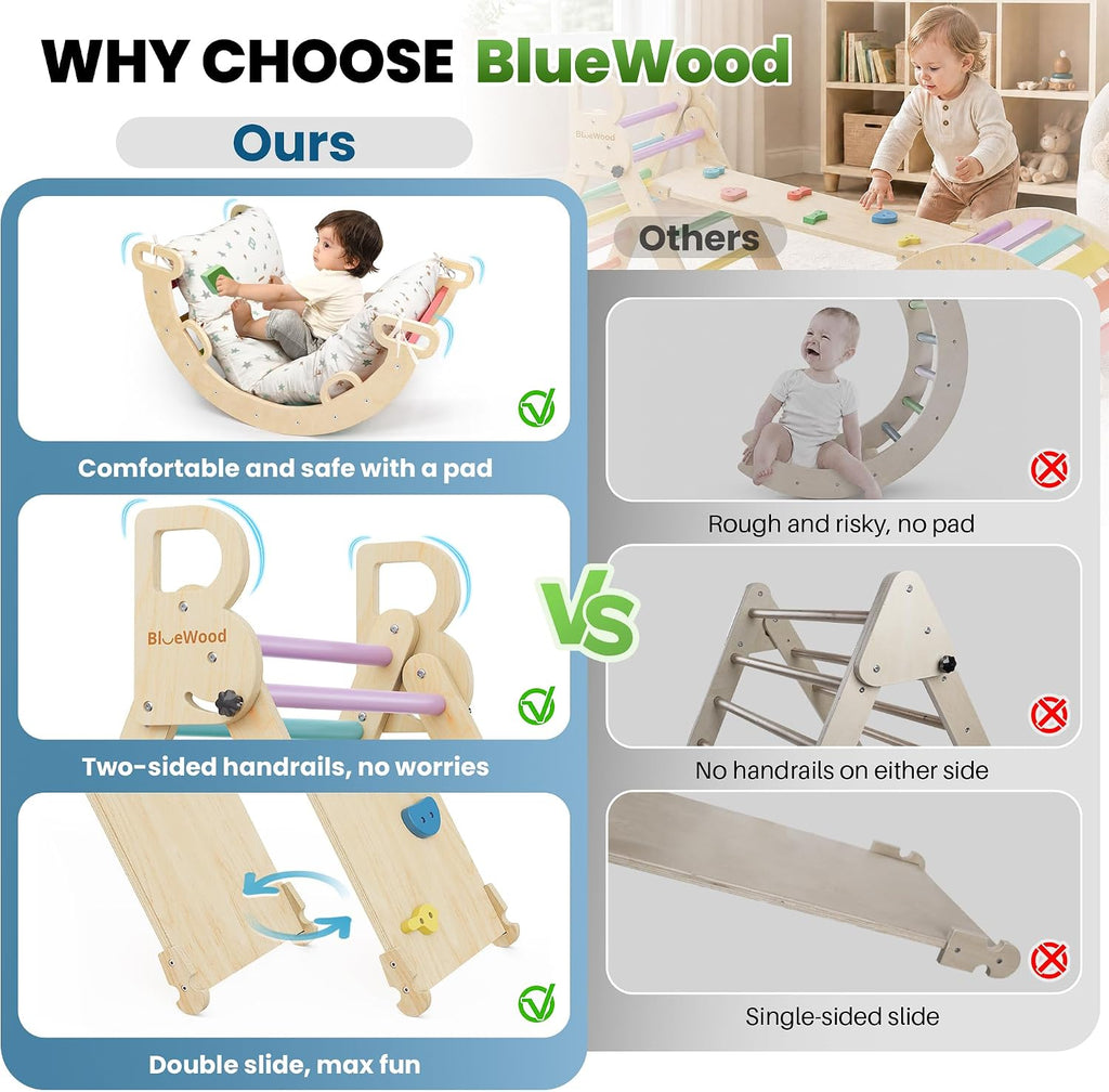 Triangle Set with Cushion, Wooden Climbing Toys for Toddler