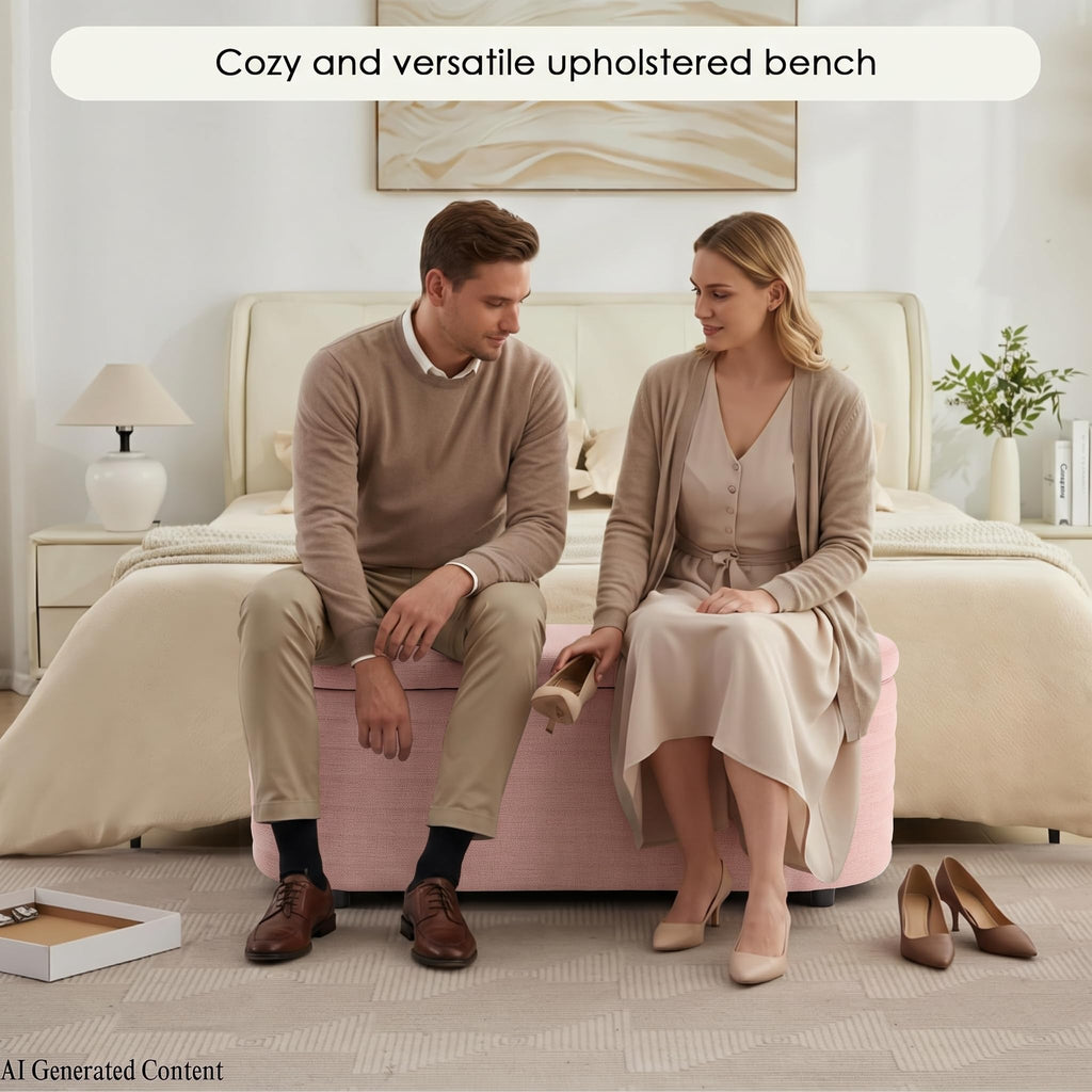 45.5" Modern Storage Ottoman Bench, Pink