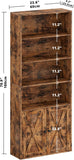 Industrial Bookshelves and Bookcases with Doors Floor Standing 6 Shelf Display Storage Shelves 70 in Tall Bookcase