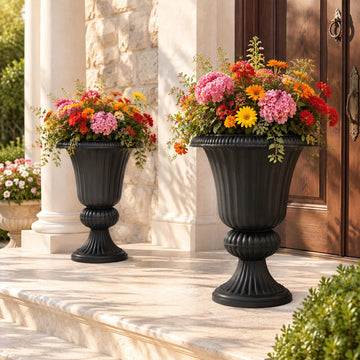 2 Pcs 14.5 x 20" Urn Planter Pedestal Flower Pot, Black