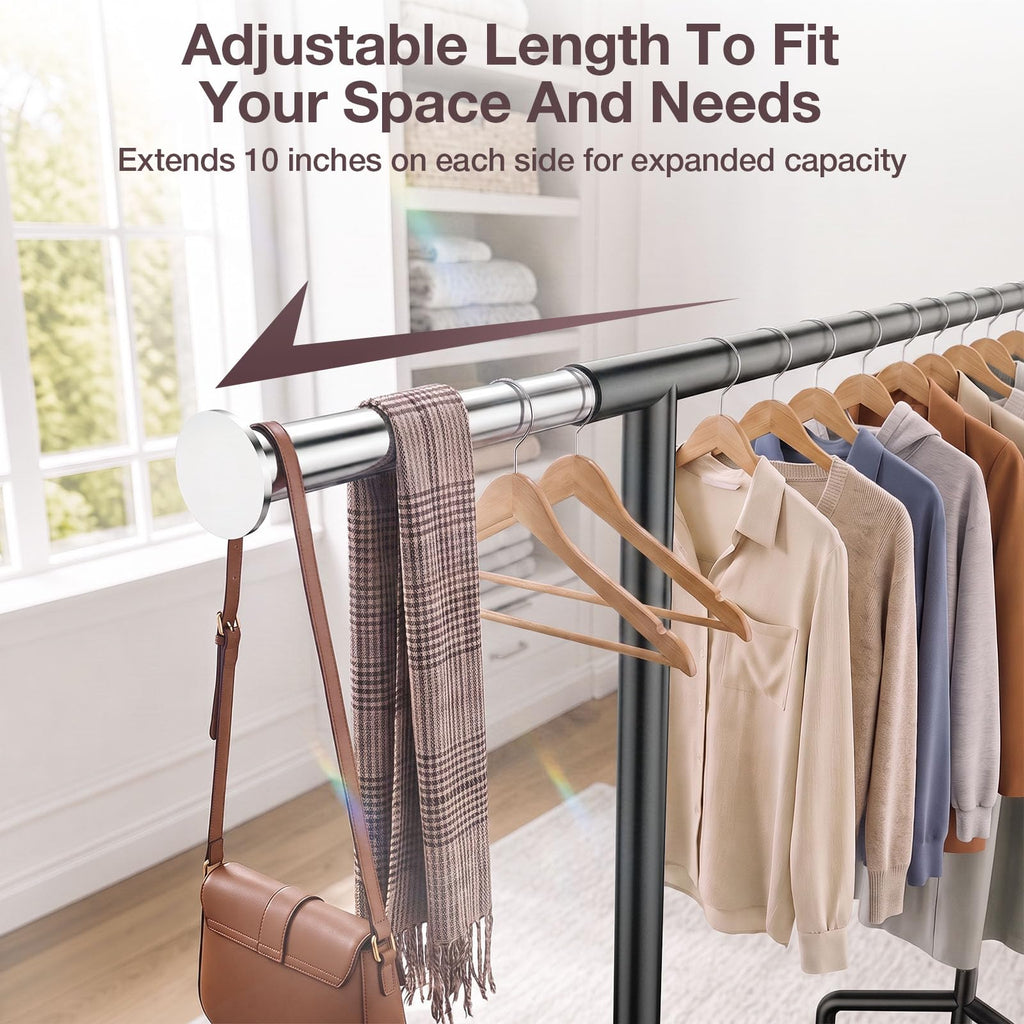 Heavy Duty Clothes Rack, Rolling Clothing Rack Load 650 LBS for Hanging Clothes with 2 Sturdy Shelves, Garment Rack