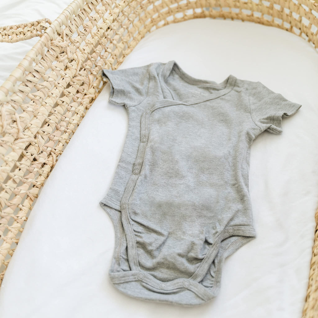 Baby Side Snap Kimono Bodysuit Set, 100% Cotton Wrap Bodysuit with Mitten Cuffs, Boy Girl Unisex Newborn Layering