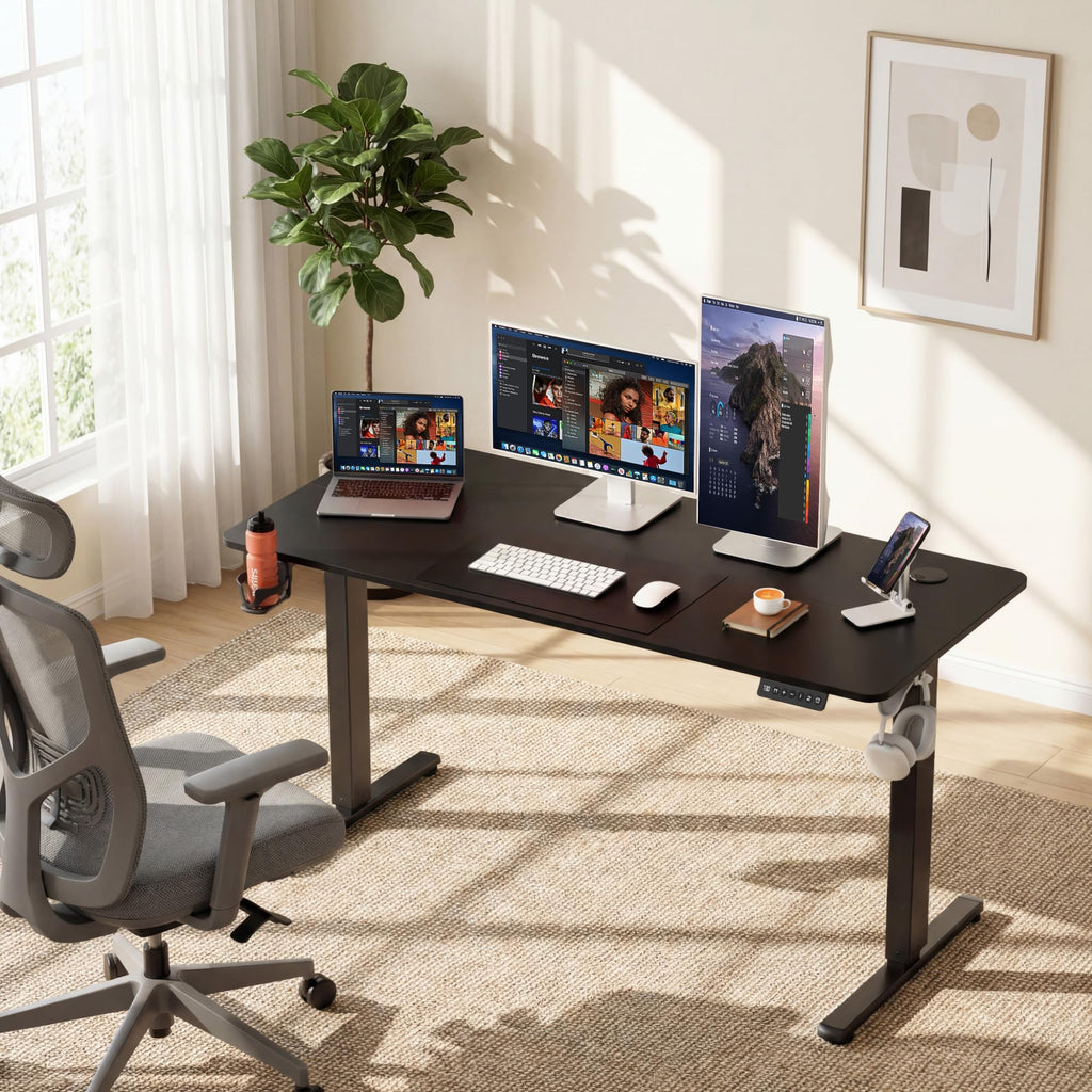 Electric Standing Desk, 55 x 24 Inches Height Adjustable Sit Stand up Desk, Memory Preset Computer Home Office Desks