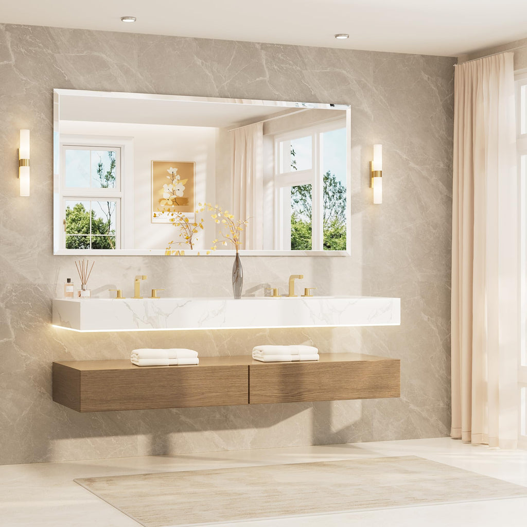 72" x 36" Rectangle Tempered Mirror with Frameless Beveled Edge for Vanity and Bathroom
